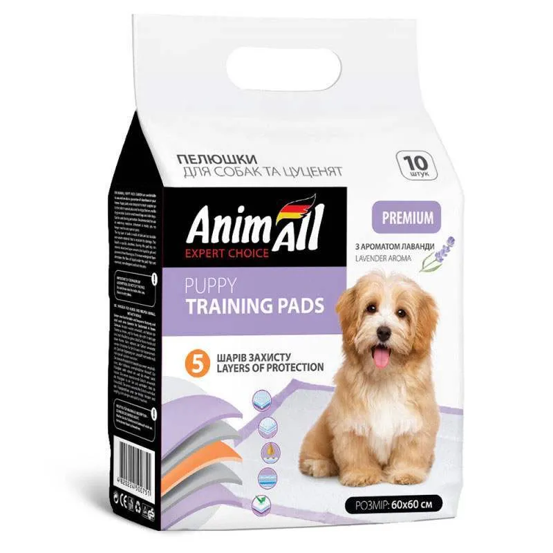 AnimAll Puppy Training Pads пелюшки для собак і цуценят, з ароматом лаванди, 60×60 см, 10 шт