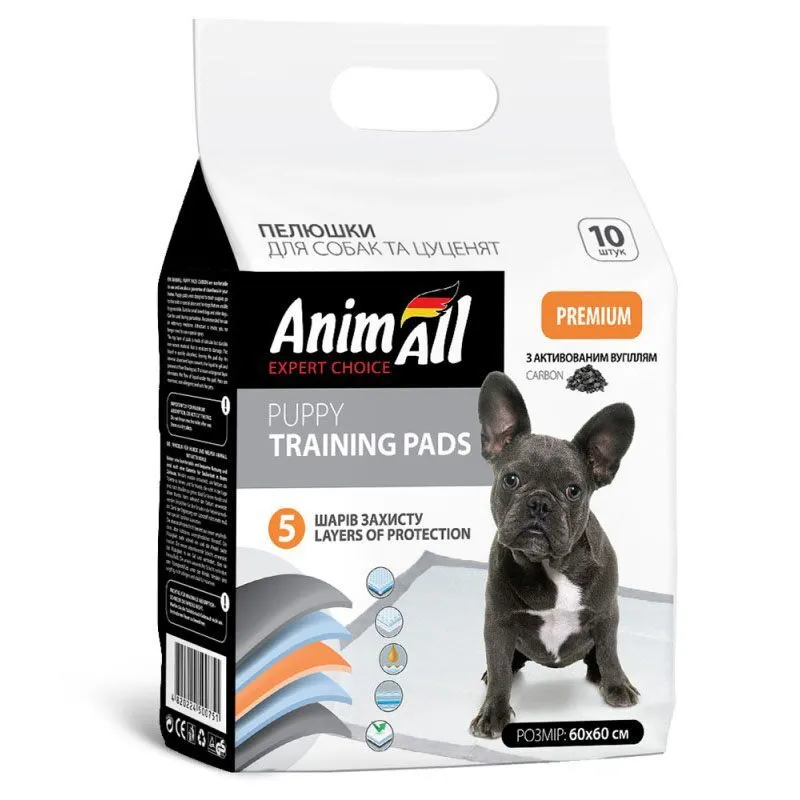 AnimAll Puppy Training Pads пелюшки для собак і цуценят, з активованим вугіллям, 60×60 см, 10 шт