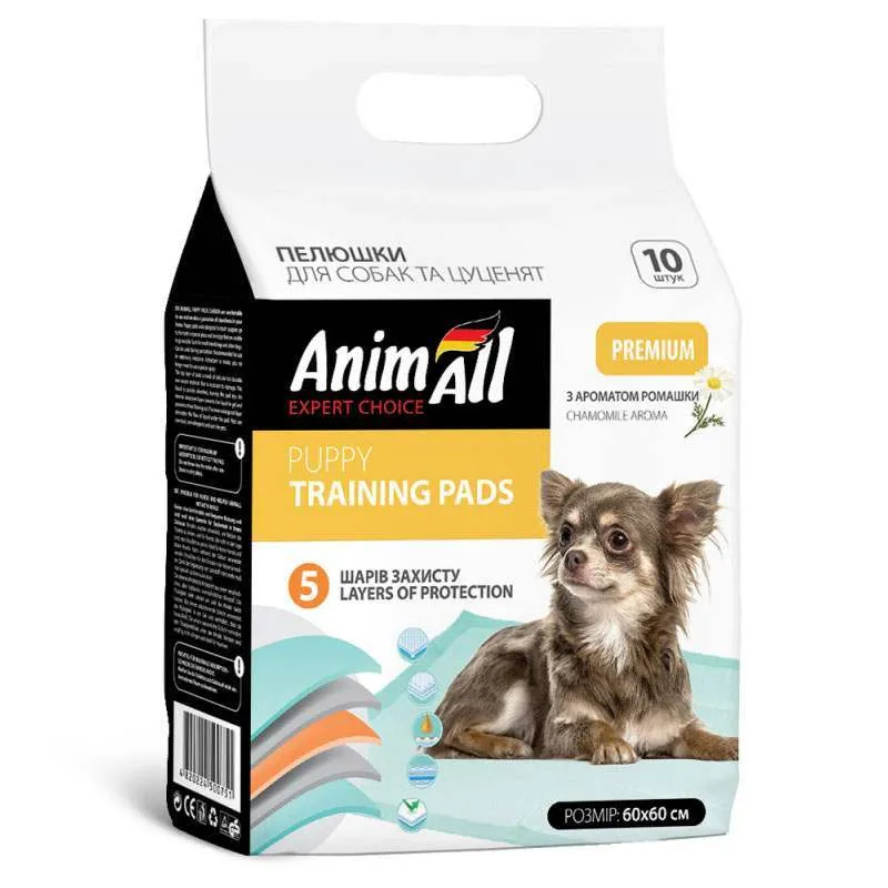 AnimAll Puppy Training Pads пелюшки для собак і цуценят, з ароматом ромашки, 60×60 см, 10 шт