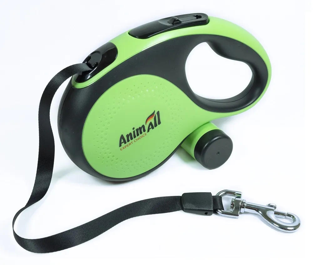 AnimAll Рулетка-поводок с диспенсером L до 50 кг/5 метров, зеленая