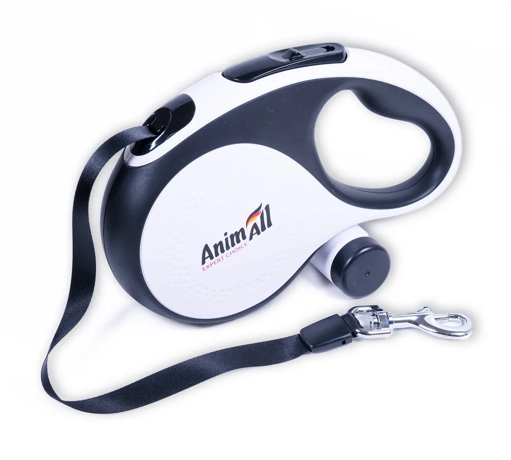 AnimAll Рулетка-поводок с диспенсером L до 50 кг/5 метров, белая