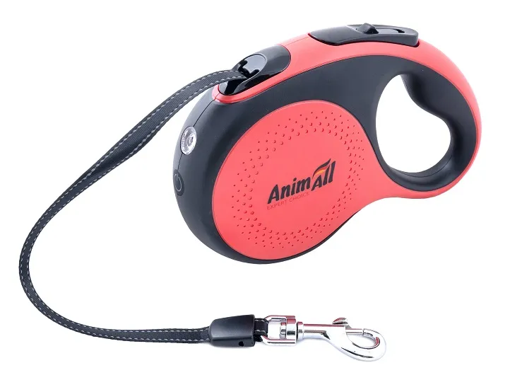 AnimAll Рулетка-поводок с LED фонариком, М до 25кг/5м красная-черная