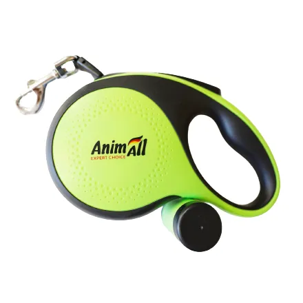 AnimAll Рулетка-поводок с диспенсером М до 30 кг/5 метров, зеленая
