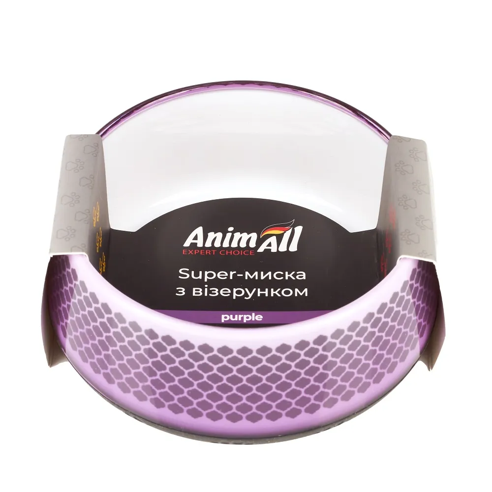 AnimAll Super миска с узором для собак и котов, 300 мл, фиолетовая