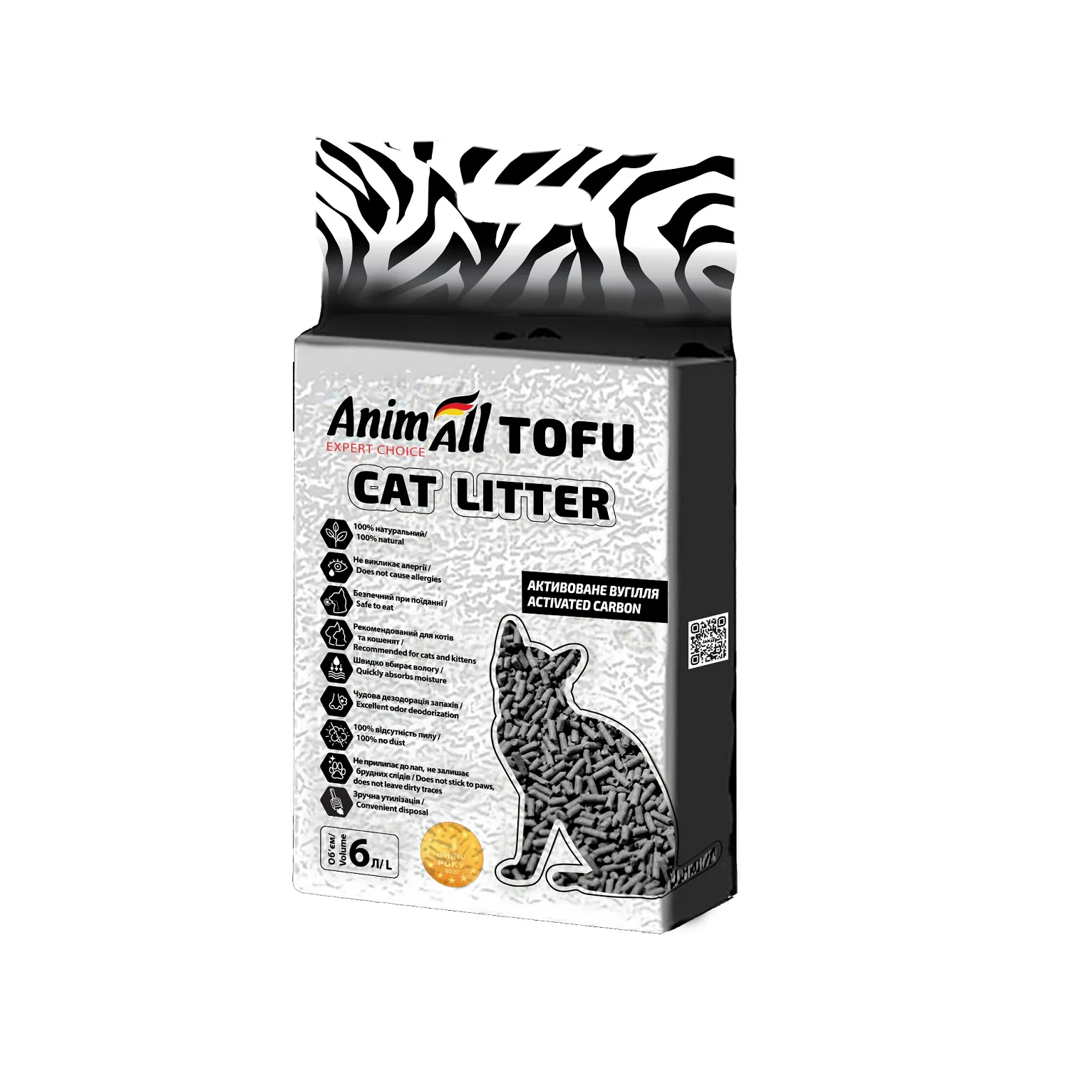 AnimAll Tofu Carbon соевый наполнитель с активированным углем, для кошек, 6 литров (2,6 кг)