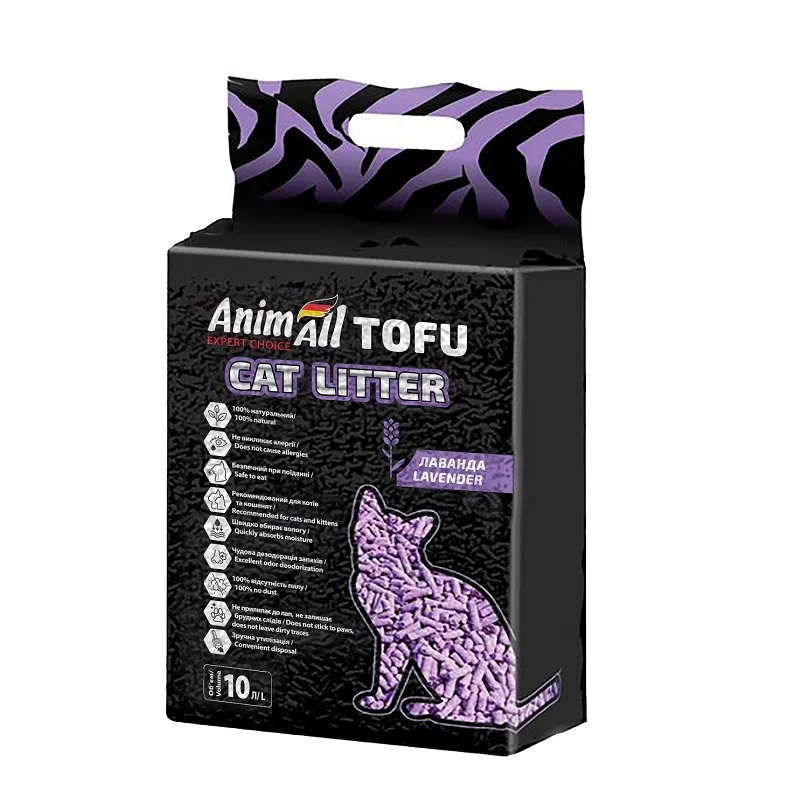 AnimAll Tofu Lavender соевый наполнитель с ароматом лаванды, для кошек, 10 литров (4,66 кг)