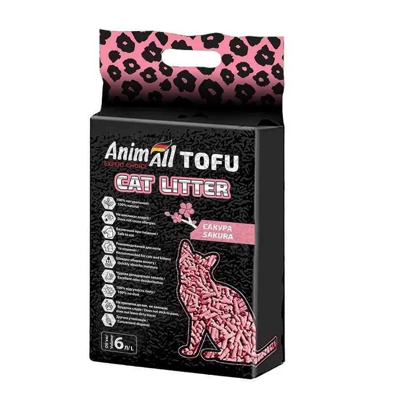 AnimAll Tofu Saсura соевый наполнитель с ароматом сакуры, для кошек, 6 литров (2,6 кг)