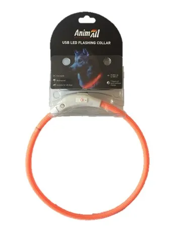 AnimAll USB LED Flashing Collar ошейник, светящийся для собак с водоотталкивающим покрытием (цвет: оранжевый; длина: 35 см; размер: S)