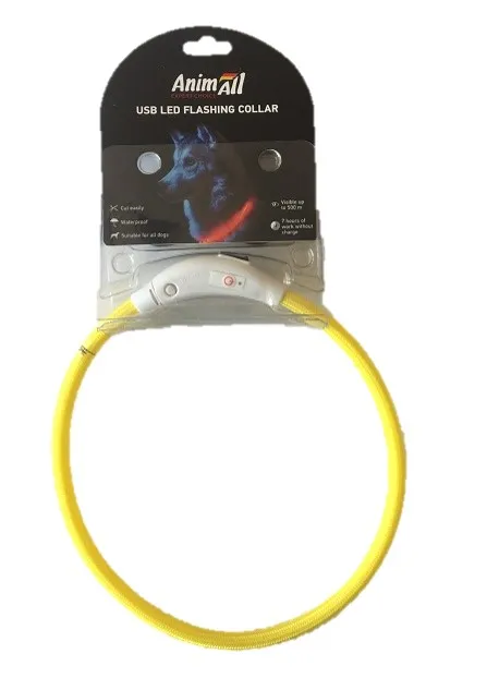 AnimAll USB LED Flashing Collar ошейник, светящийся для собак с водоотталкивающим покрытием (цвет: желтый; длина: 70 см; размер: L)