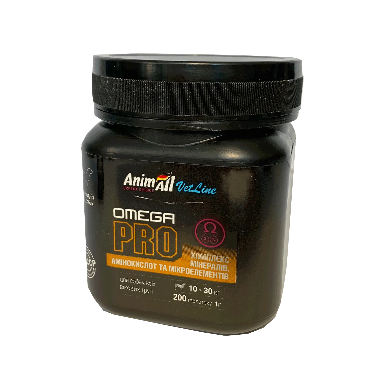 AnimAll VetLine Omega PRO вітаміни для середніх порід собак 1 г × 200 табл