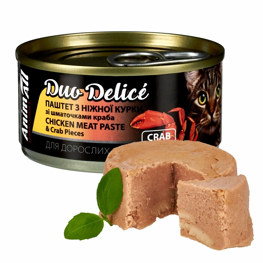 AnimAll влажный корм для кошек Duo Delice Паштет из курицы и кусочками краба - 80 г