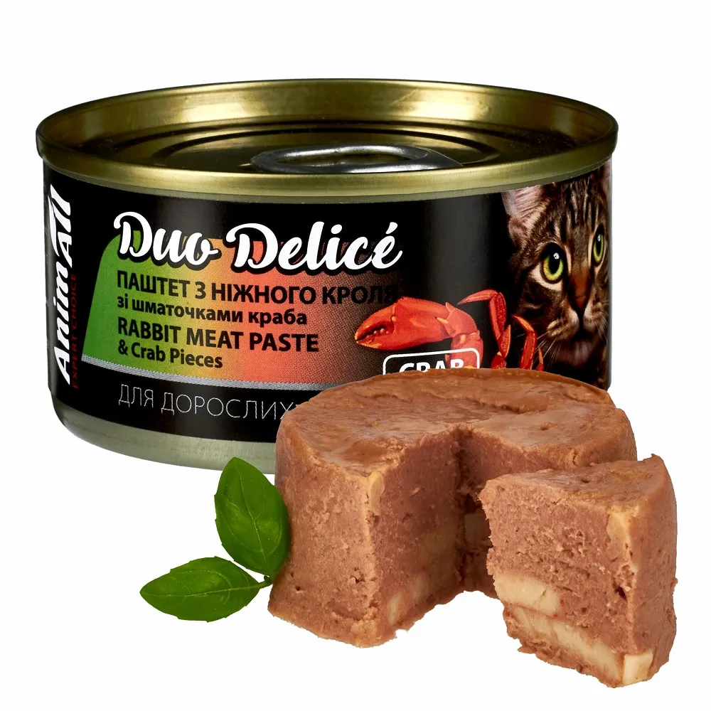 AnimAll влажный корм для кошек Duo Delice Паштет из кроля и кусочками краба - 80 г