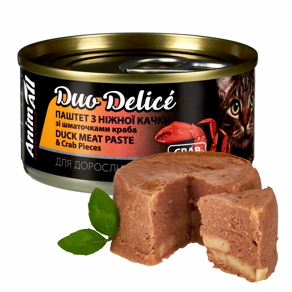 AnimAll влажный корм для кошек Duo Delice Паштет из утки и кусочками краба - 80 г