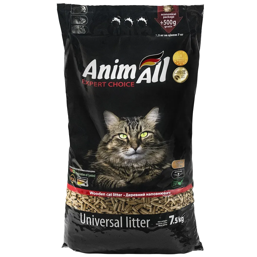 AnimAll древесный наполнитель для кошек, 7.5 кг