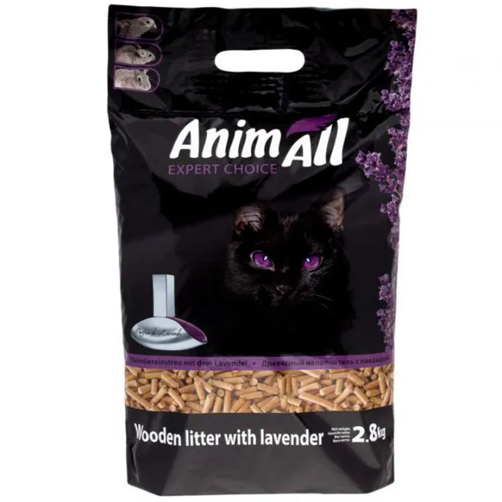 AnimAll древесный наполнитель для кошек, с ароматом лаванды - 2,8 кг.