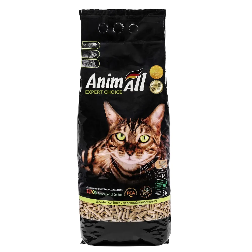 AnimAll универсальный древесный наполнитель для кошек, 3 кг