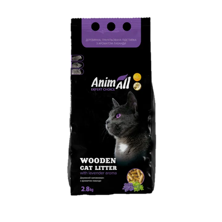AnimAll древесный наполнитель с ароматом лаванды, для кошек - 2,8 кг