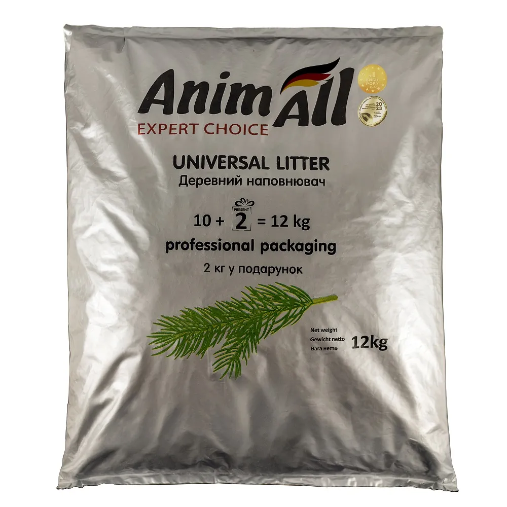 AnimAll древесный наполнитель без аромата, для кошек, 10+2 кг в подарок