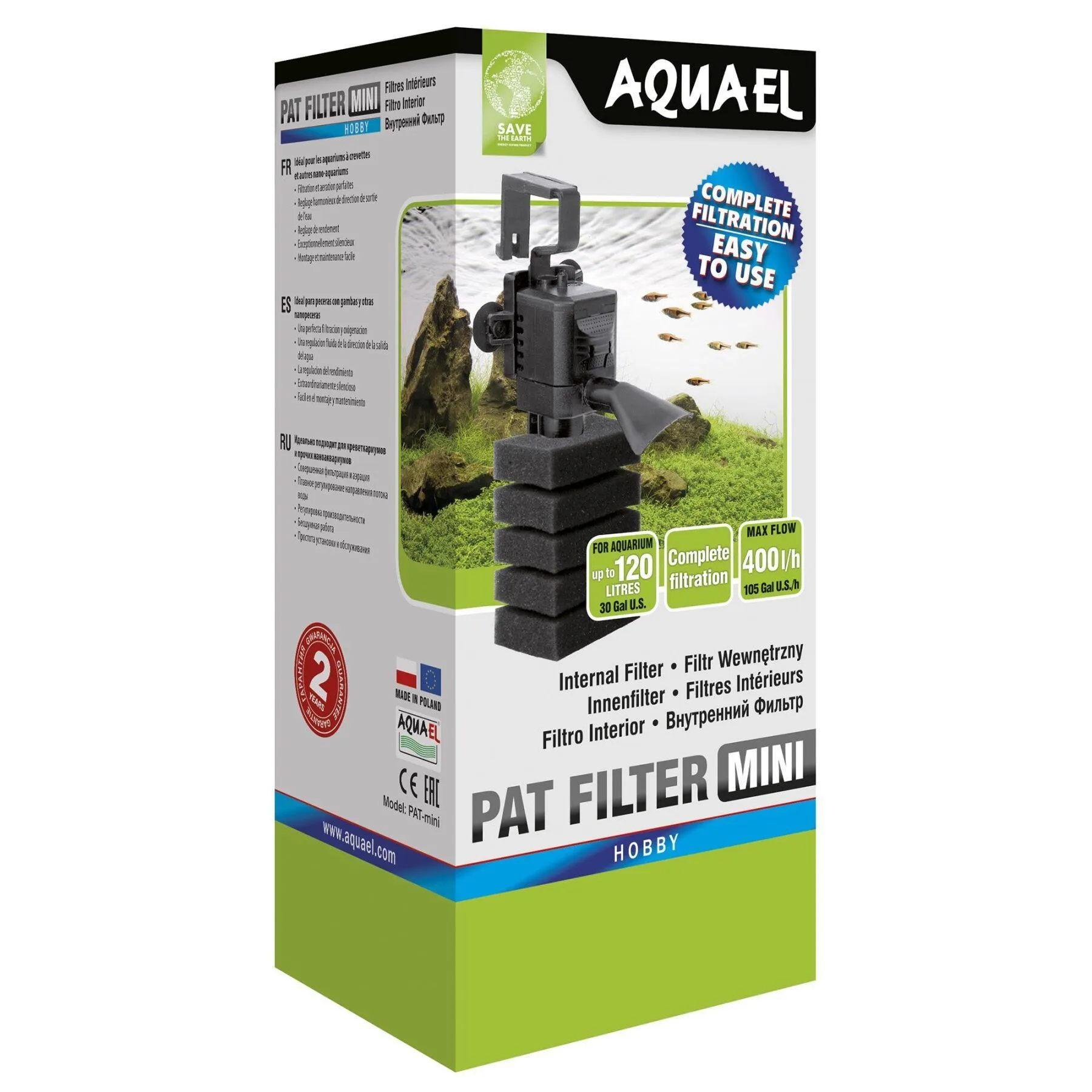 Aquael Pat-Mini 400 л/час внутренний фильтр для аквариума на 120 л