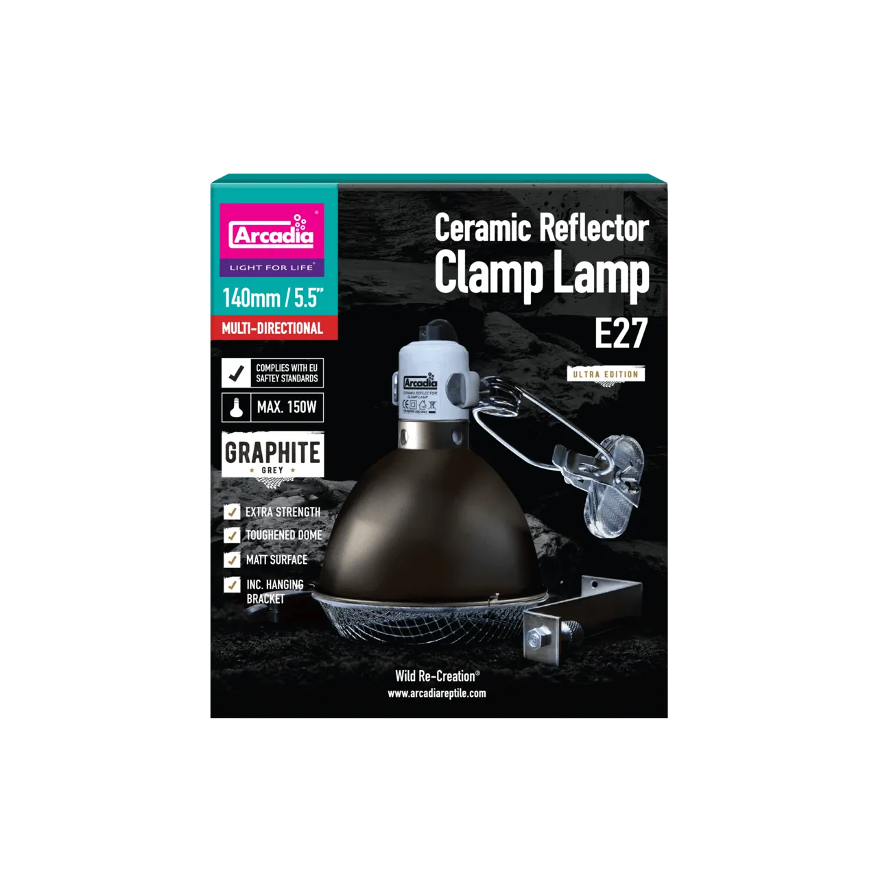 ARCADIA REFLECTOR CLAMP LAMP WITH CERAMIC HOLDER E27 14 см GRAPHITE світильник для тераріума