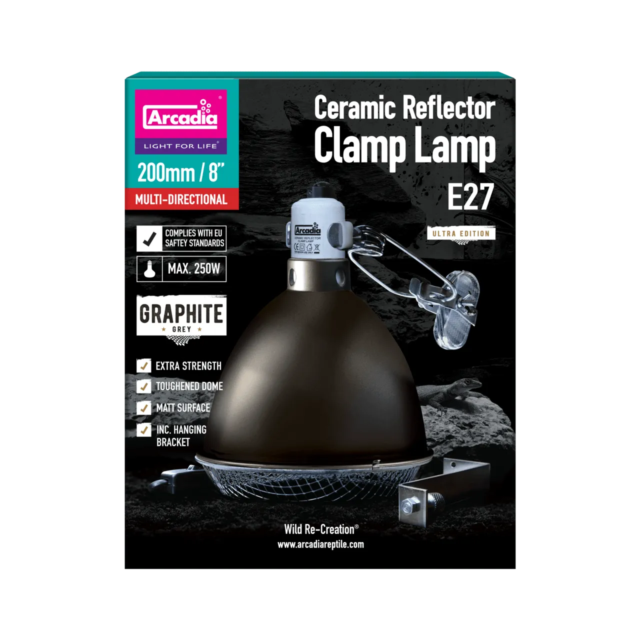 ARCADIA REFLECTOR CLAMP LAMP WITH CERAMIC HOLDER E27 20 см GRAPHITE світильник для тераріума