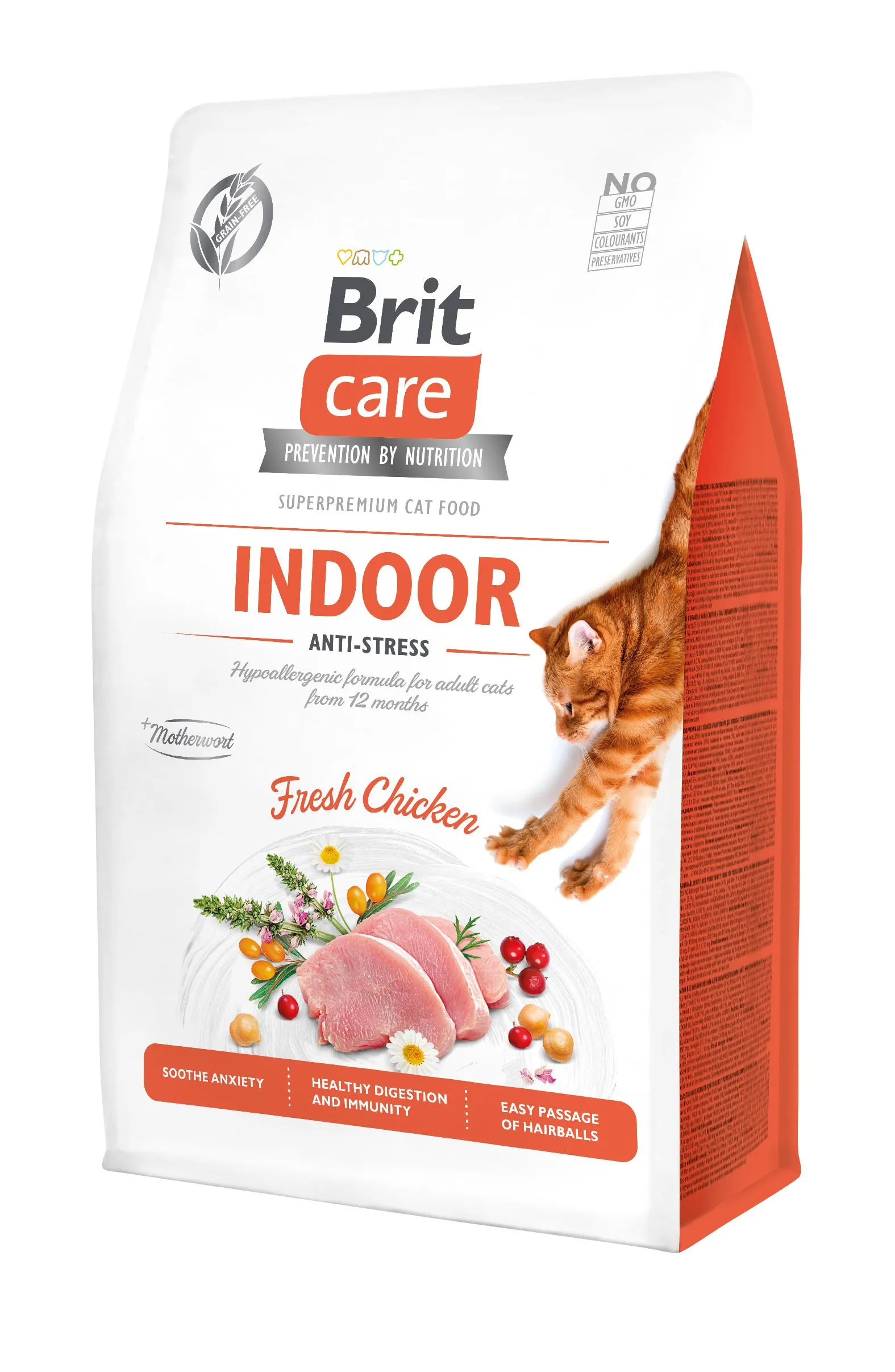 Brit Care Cat Grain Free Indoor Anti-stress сухой корм для кошек, постоянно живущих в помещении, курица - 400 г