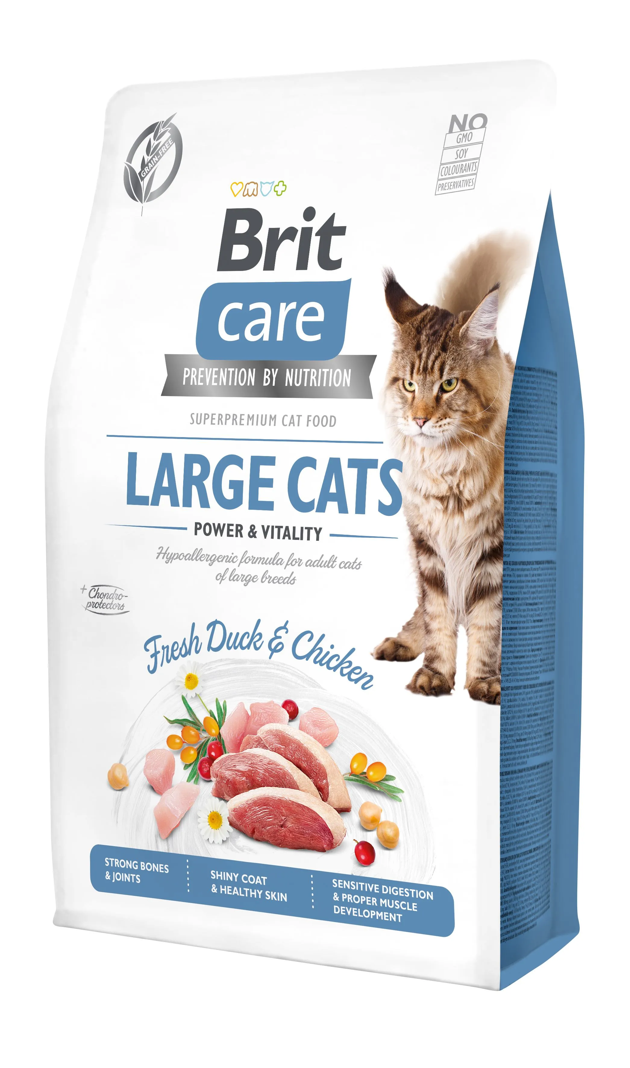 Brit Care Cat Grain Free Large Power & Vitality сухой корм для кошек больших пород, утка и курица - 2 кг