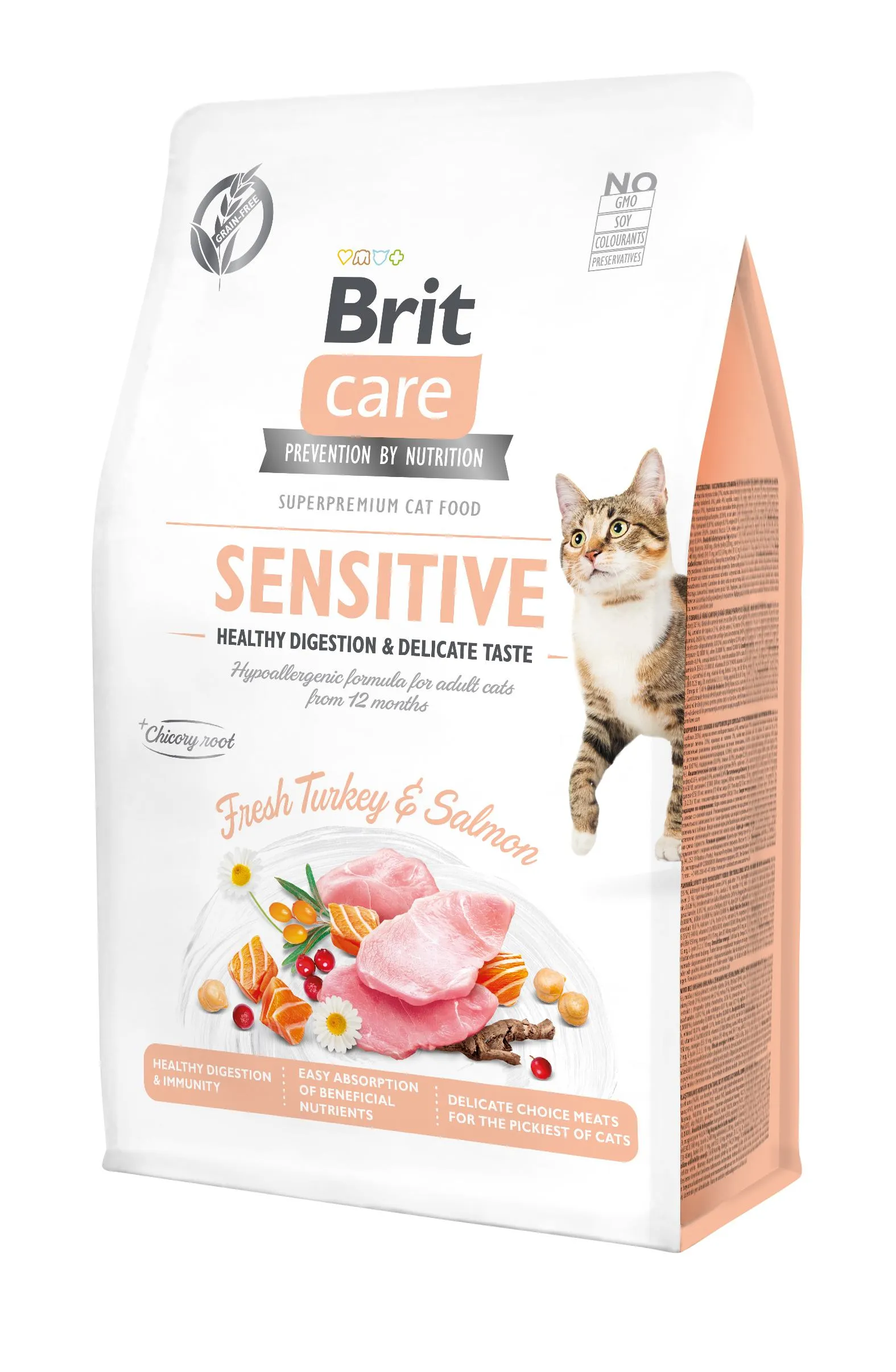 Brit Care Cat Grain Free Sensitive HDigestion & Delicate Taste беззерновой сухой корм для кошек с чувствительным пищеварением, индейка и лосось - 400 г