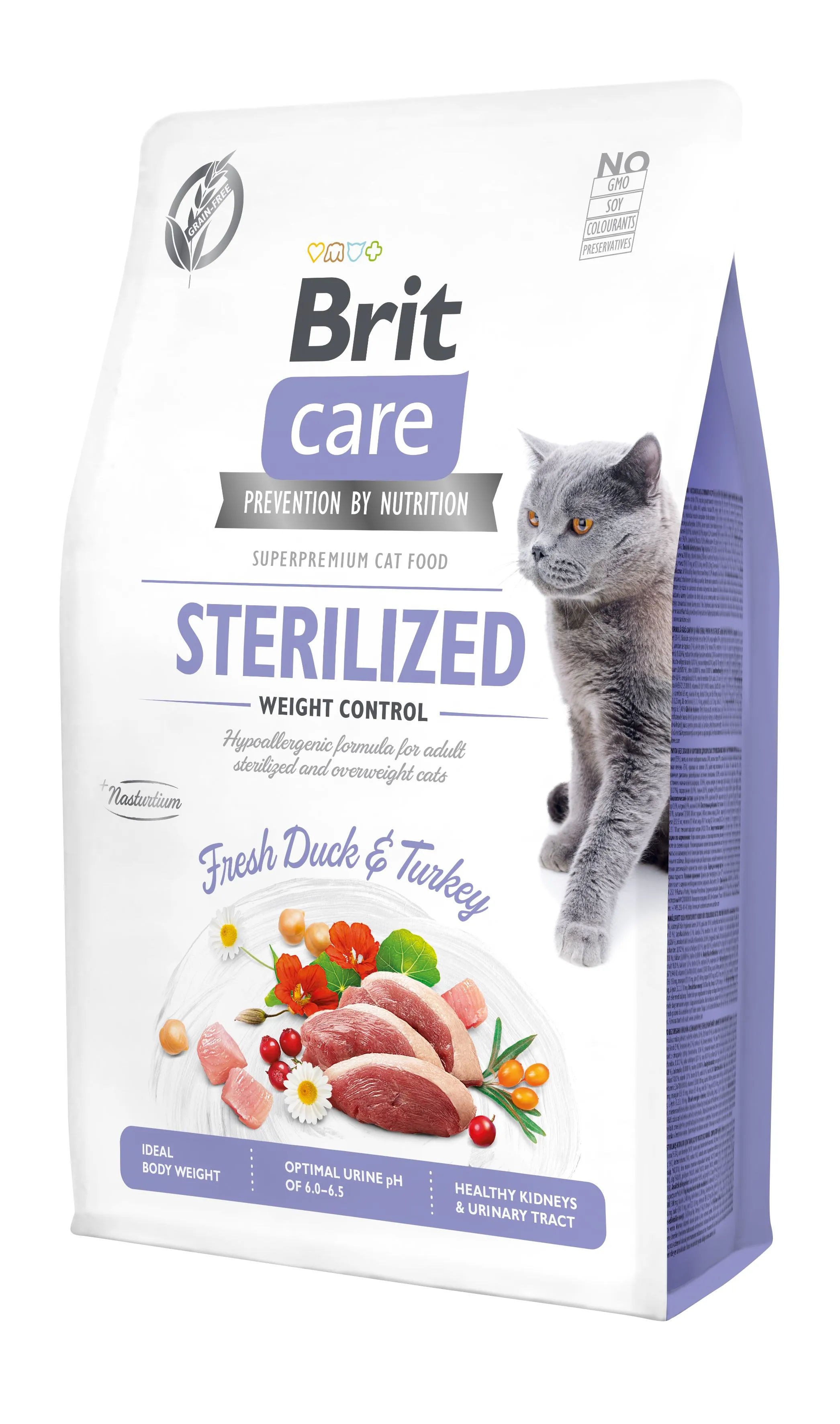 Brit Care Cat Grain-Free Sterilized Weight Control беззерновой сухой корм с уткой и индейкой для взрослых стерилизованных кошек для контроля веса - 2 кг