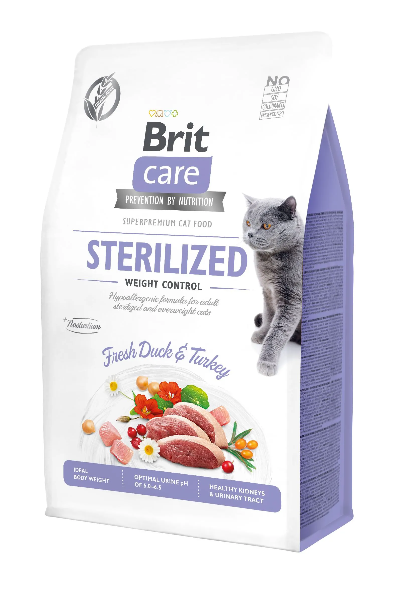 Brit Care Cat Grain-Free Sterilized Weight Control беззерновой сухой корм с уткой и индейкой для взрослых стерилизованных кошек для контроля веса - 400 г