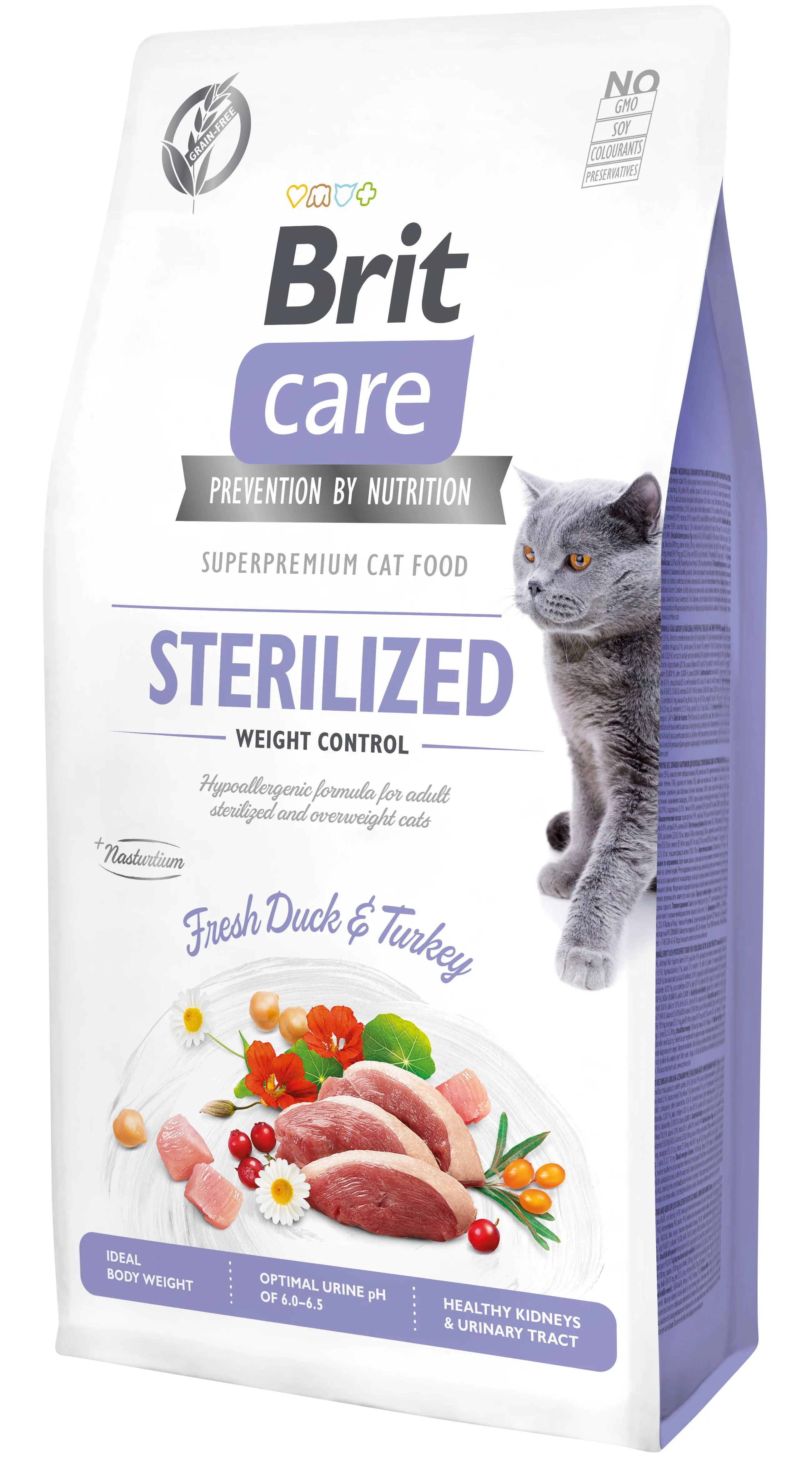 Brit Care Cat Grain-Free Sterilized Weight Control беззерновой сухой корм с уткой и индейкой для взрослых стерилизованных кошек для контроля веса - 7 кг