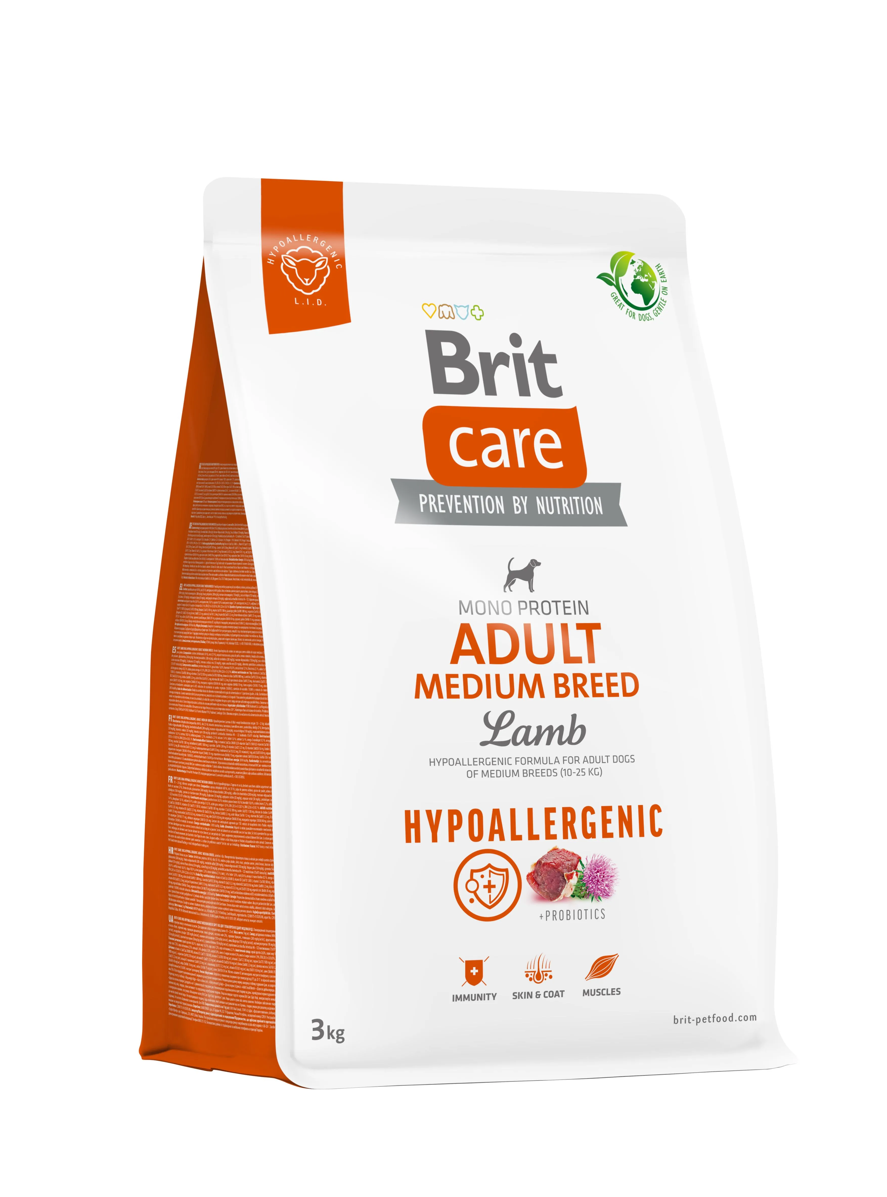 Brit Care Dog Hypoallergenic Adult Medium Breed монопротеиновый гипоаллергенный сухой корм для собак средних пород с ягненком - 3 кг
