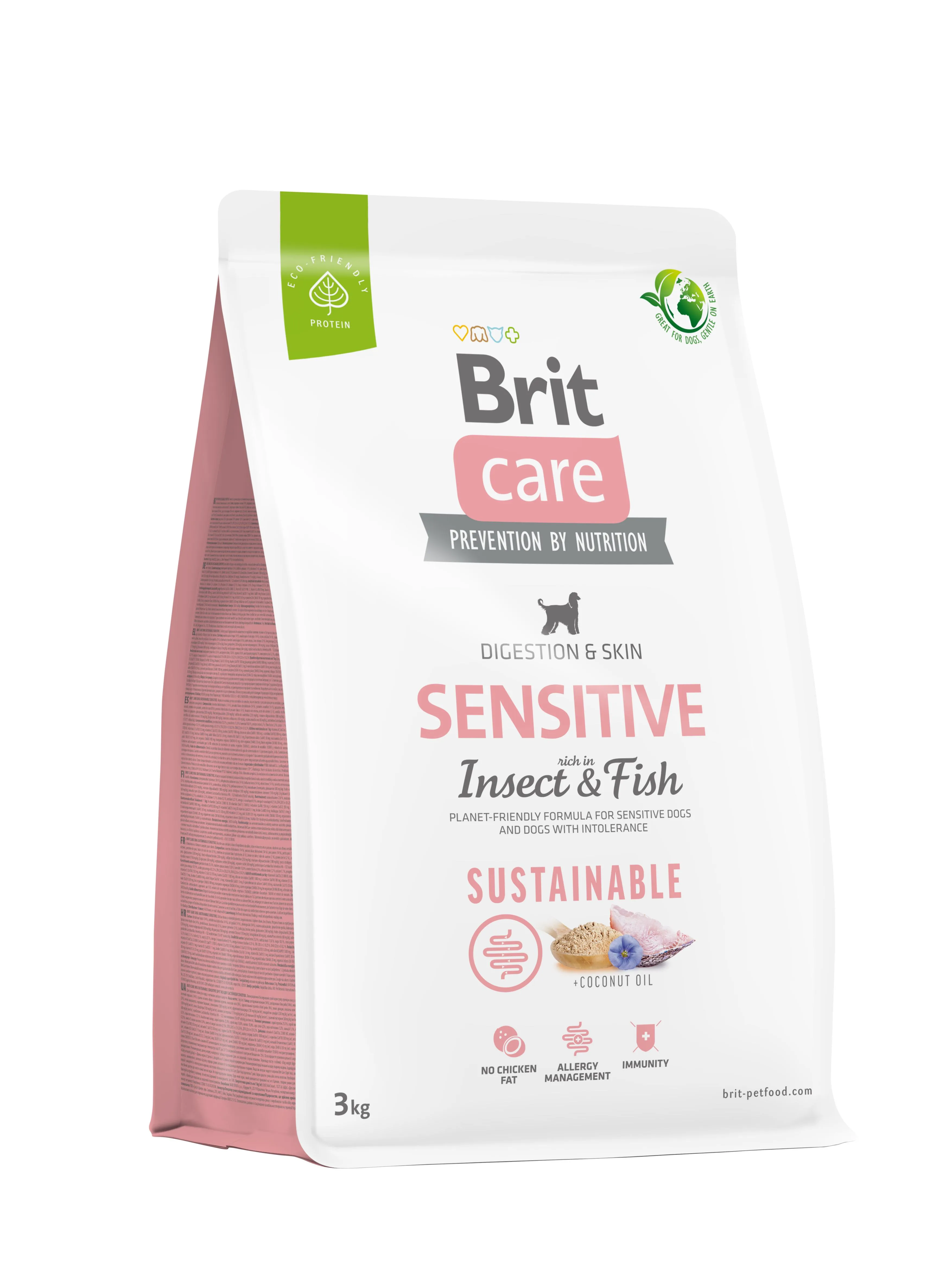 Brit Care Dog Sustainable Sensitive сухой корм с рыбой и насекомыми для собак с чувствительным пищеварением - 3 кг