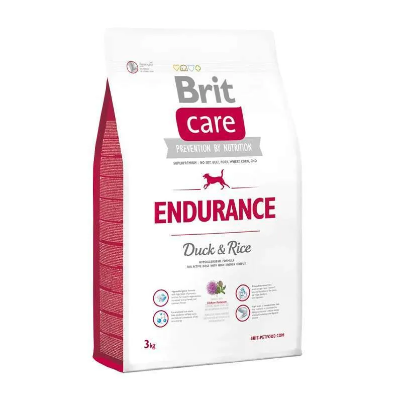 Brit Care Endurance сухой корм с уткой и рисом для взрослых активных собак – 3 кг