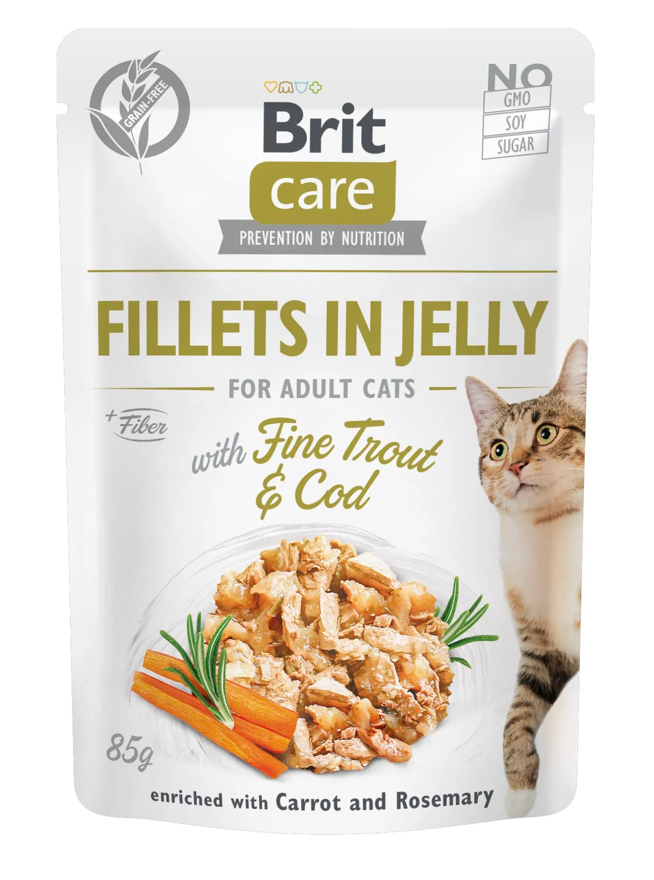 Brit Care Fillets in Jelly Fine Trout & Cod влажный корм с треской и форелью для кошек (филе в желе) – 85 г
