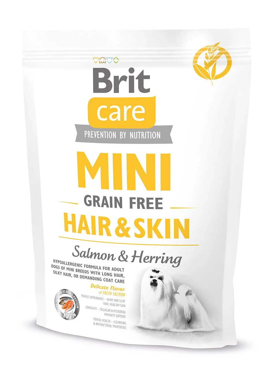 Brit Care Mini Grain Free Hair & Skin сухой корм для собак миниатюрных пород, для кожи и шерсти, с лососем и селедкой - 400 г