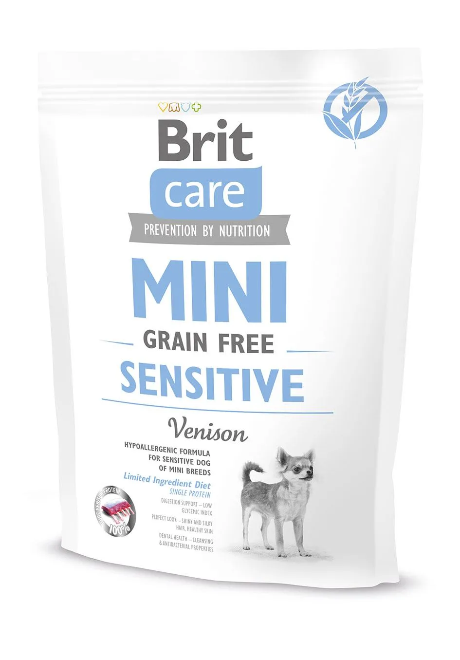 Brit Care Mini Grain Free Sensitive беззерновой сухой корм для собак миниатюрных пород с чувствительным пищеварением, с олениной - 400 г