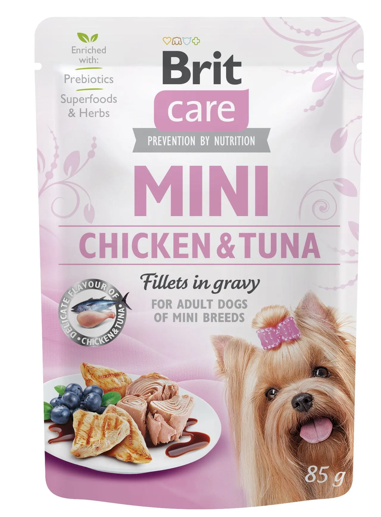 Brit Care Mini влажный корм для собак, из курицы и тунца (филе в соусе) – 85 г