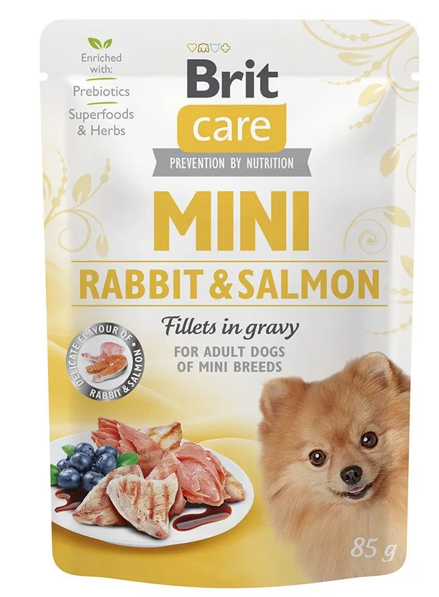 Brit Care Mini влажный корм для собак, с кроликом и лососем (филе в соусе) – 85 г