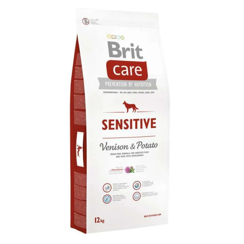 Brit Care Sensitive Venison & Potato беззерновой сухой корм с олениной и картофелем для взрослых собак с чувствительным пищеварением – 12 кг