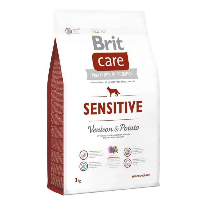Brit Care Sensitive Venison & Potato беззерновой сухой корм с олениной и картофелем для взрослых собак с чувствительным пищеварением – 3 кг