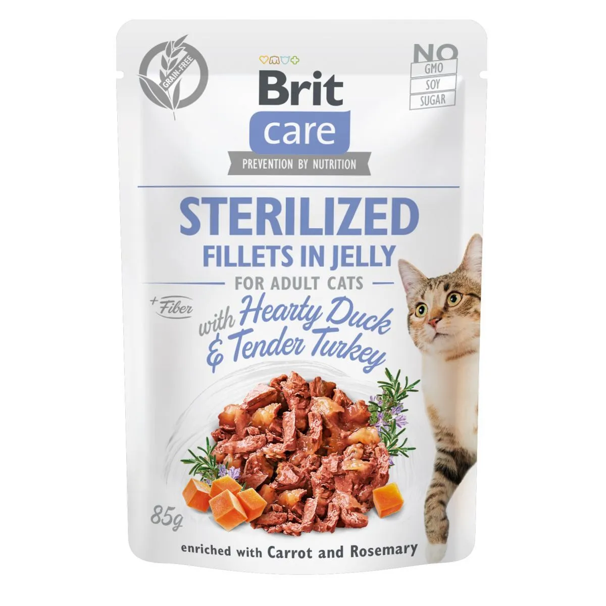 Brit Care Sterilized Fillets in Jelly Hearty Duck & Tender Turkey влажный корм с уткой и индейкой для стерилизованных кошек (филе в желе) – 85 г