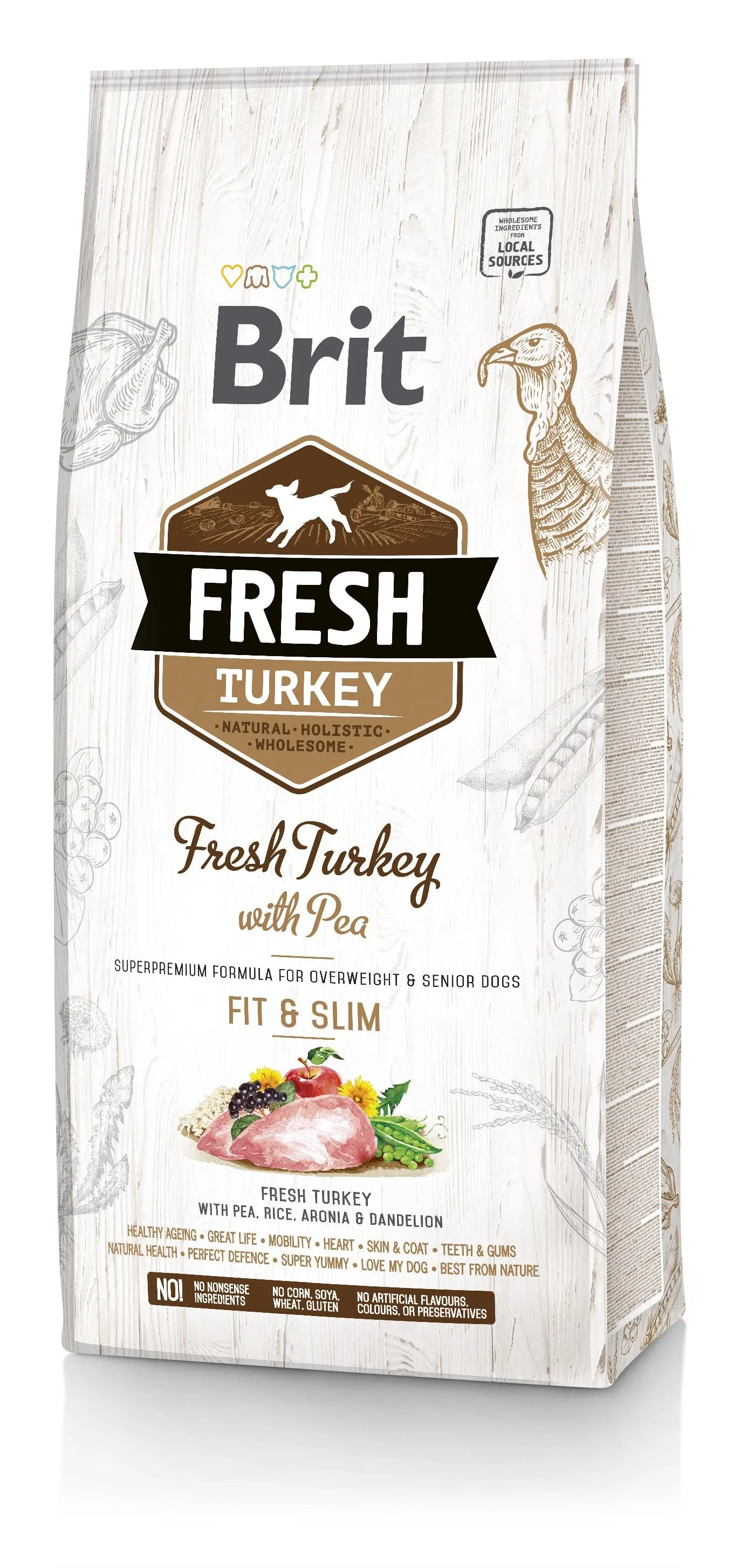 Brit Fresh Light Fit Slim Adult Turkey with Pea сухий корм для дорослих собак, із зайвою вагою, похилого віку, з індичкою та горохом - 12 кг