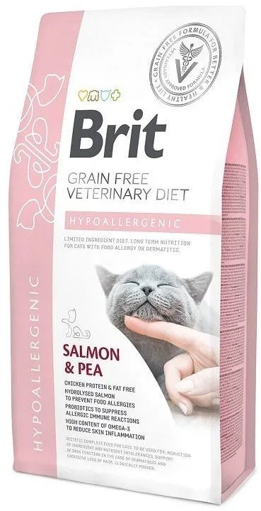 Brit GF Veterinary Diet Cat Hypoallergenic сухой беззерновой корм для кошек, с пищевой аллергией и непереносимостью, с лососем и горохом - 2 кг