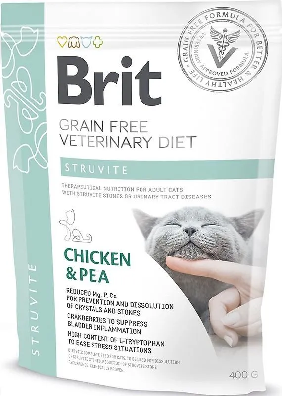 Brit GF Veterinary Diet Cat Struvite беззерновий сухий корм для котів, при сечокам'яній хворобі, з куркою та горохом - 400 г