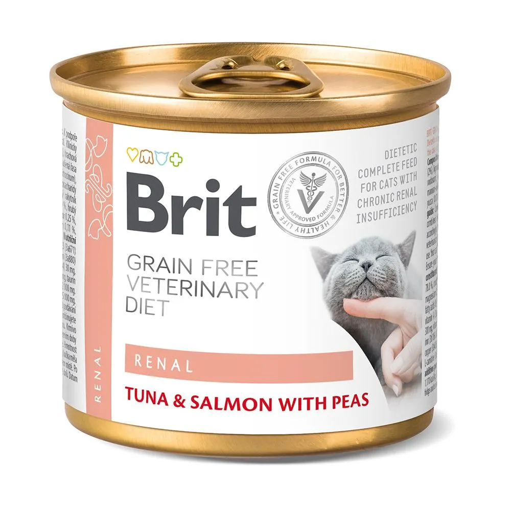 Brit GF Veterinary Diet Renal влажный корм для кошек, при хронической почечной недостаточности, с тунцем, лососем с горохом - 200 г