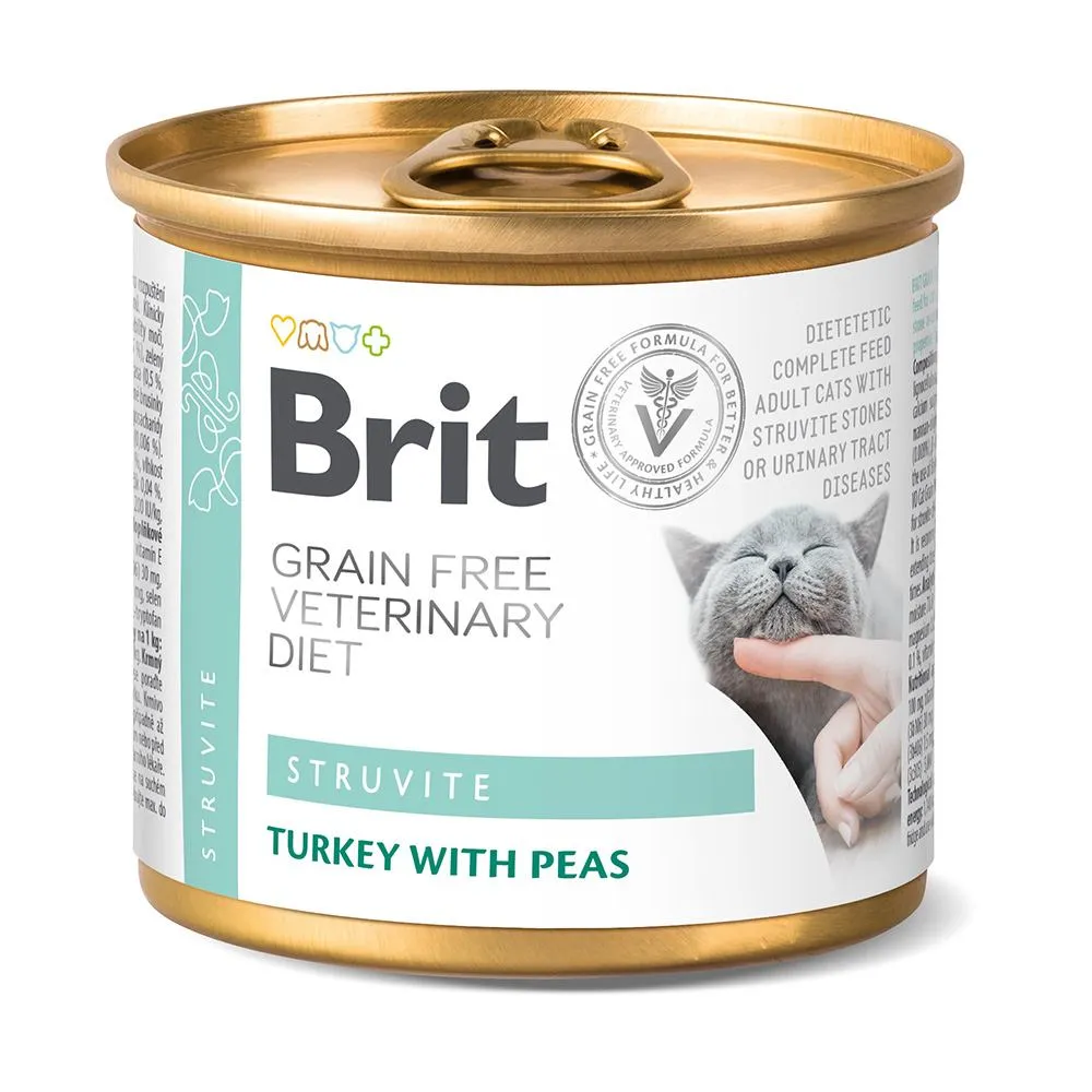 Brit GF Veterinary Diet Struvite влажный корм для кошек, при мочекаменной болезни, с индейкой и горохом – 200 г
