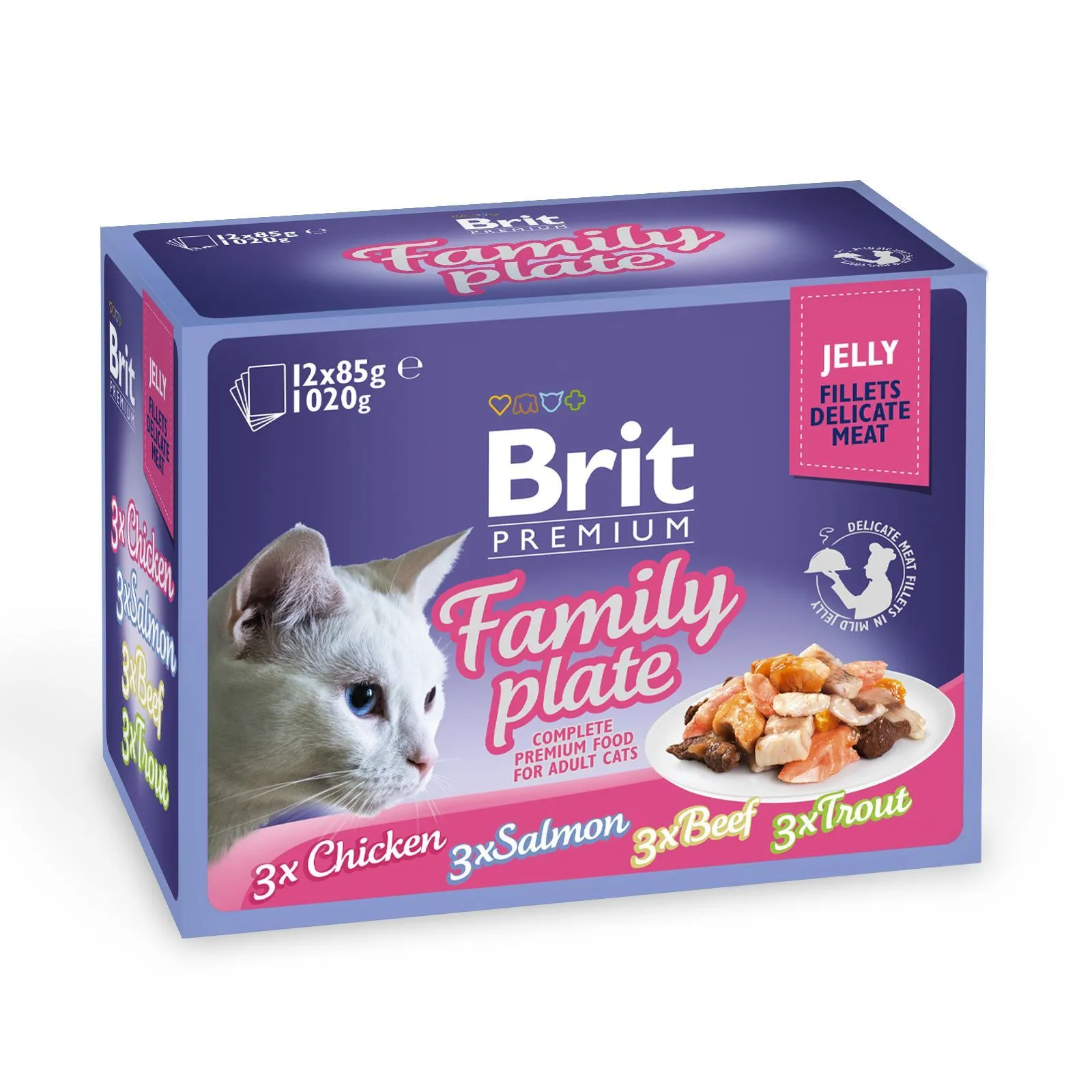 Brit Premium by Nature Cat Family Plate Jelly набор влажных кормов "Семейная тарелка" для кошек (кусочки в желе) - 12 шт х 85 г