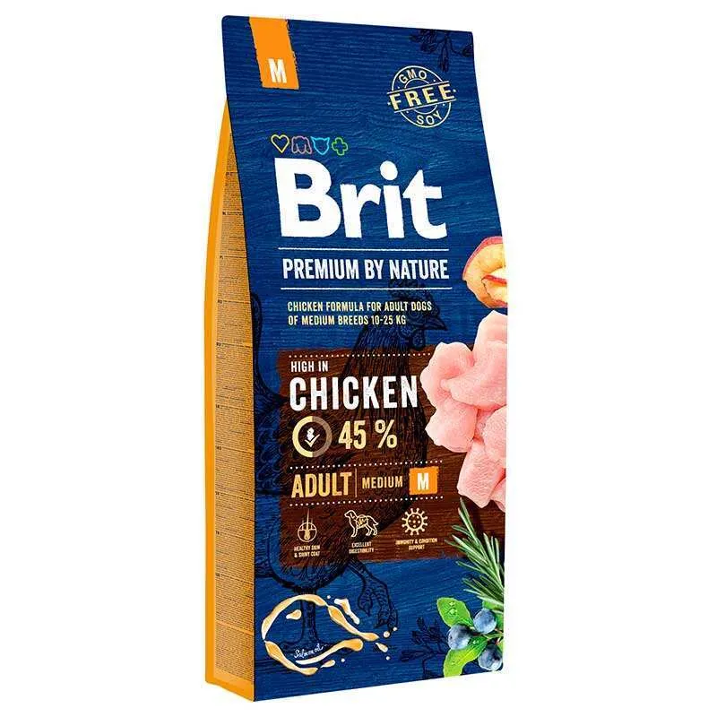 Brit Premium by Nature Dog Adult M сухой корм с курицей для взрослых собак средних пород – 15 кг