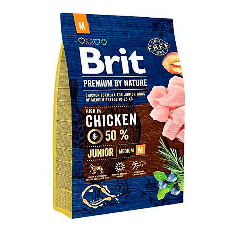 Brit Premium by Nature Dog Junior M сухой корм с курицей для щенков и молодых собак средних пород – 3 кг